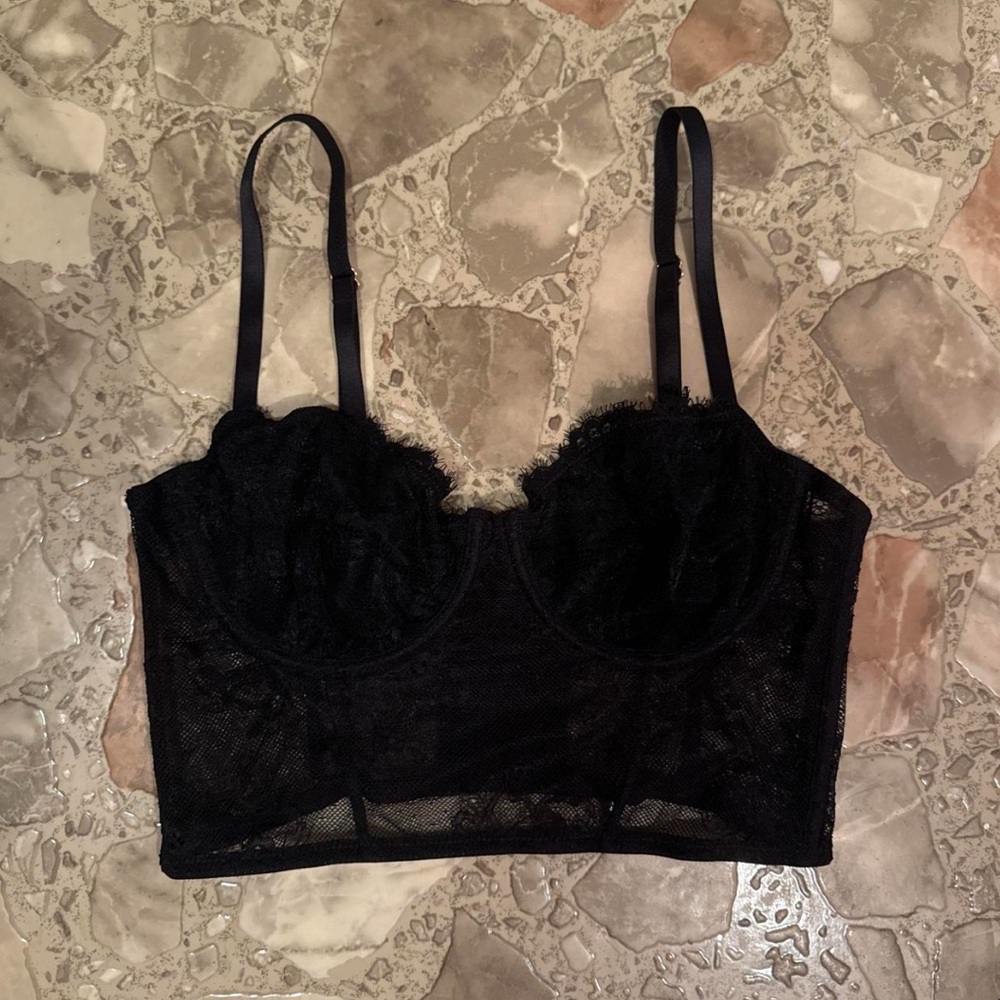Macy's Black Lace Mesh Bralette